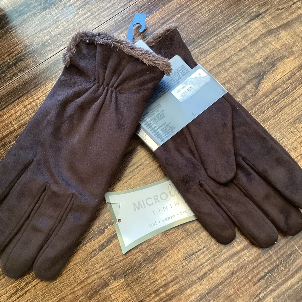 Women’s Isotoner Brushed Microfiber Microluxe Fur Lining Brown Gloves XL NEW‎